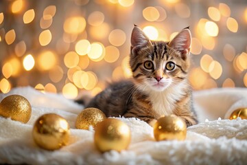 cat and christmas balls