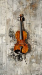 Violin on a Textured Wall: A Still Life