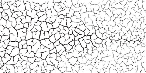 Cracks on natural surface. Vector illustration. Monochrome background of coarse soil.