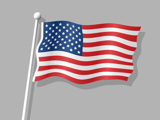 American Flag, United States of America flag with waving folds, close up view vector illustration