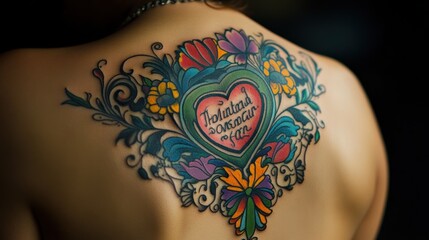 Obraz premium Colorful Tattoo on Woman's Back