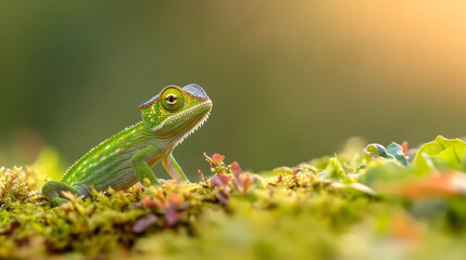 Naklejka premium A small chameleon observing its surroundings