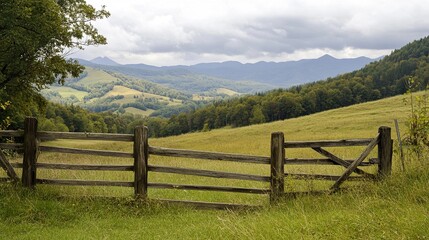Tranquil Mountain Landscape with Wooden Fence