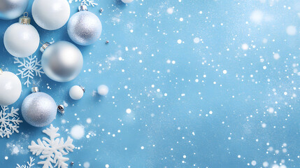 winter white blue background snow snowflakes shiny ornaments festive festival holiday frosty christmas decoration backdrop  invitation celebrate family celebration party icy