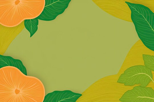 Orange Slices and Leaves Frame, Citrus Background, Green and Orange Nature,copy space,cover,poster,website,wallpaper,banner background,backdrop,postcard,clear,shine,modern