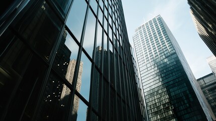 Obraz premium Modern Skyscrapers Reflecting the City Sky