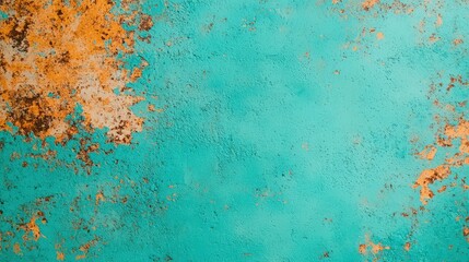 Fototapeta premium Rustic Turquoise Concrete Wall Texture with Rust and Flakes Background Design and Inte