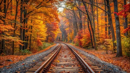 Fototapeta premium A Journey Through a Tapestry of Autumn Colors, Where Nature's Palette Paints a Path Through the Woods