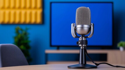 Professional Podcast Studio Setup with Modern Microphone and Acoustic Panels for High-Quality Audio Recording