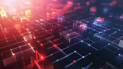 Obraz premium A Network of Data Points and Connections Creating a Futuristic Digital Interface Symbolizing Artificial, Abstract digital background with glowing circuit lines and tech elements.