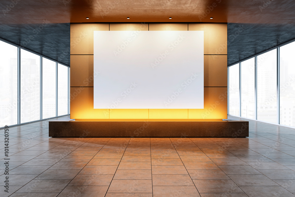 Aufkleber modern empty exhibition gallery room with a blank display wall. 3d rendering