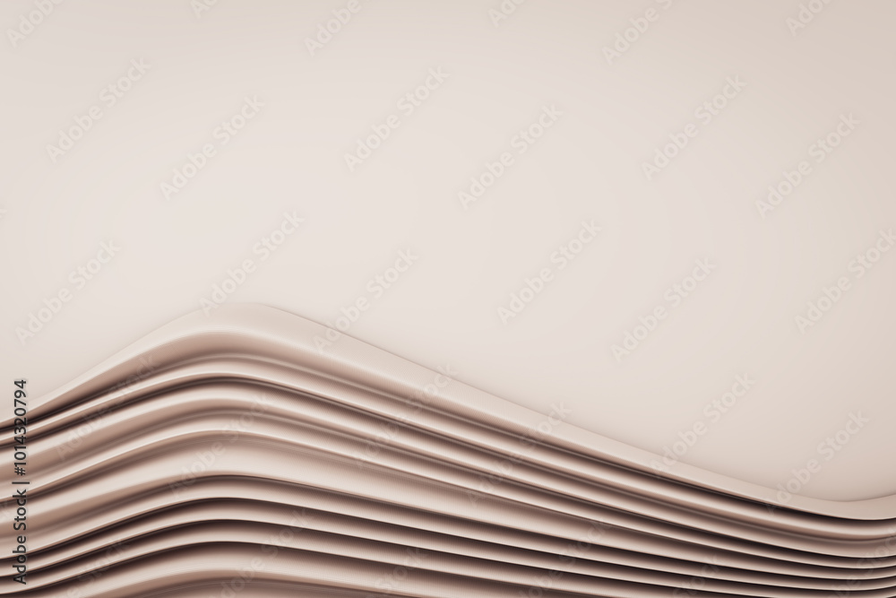 Poster Abstract beige background with layered wave patterns. 3D Rendering