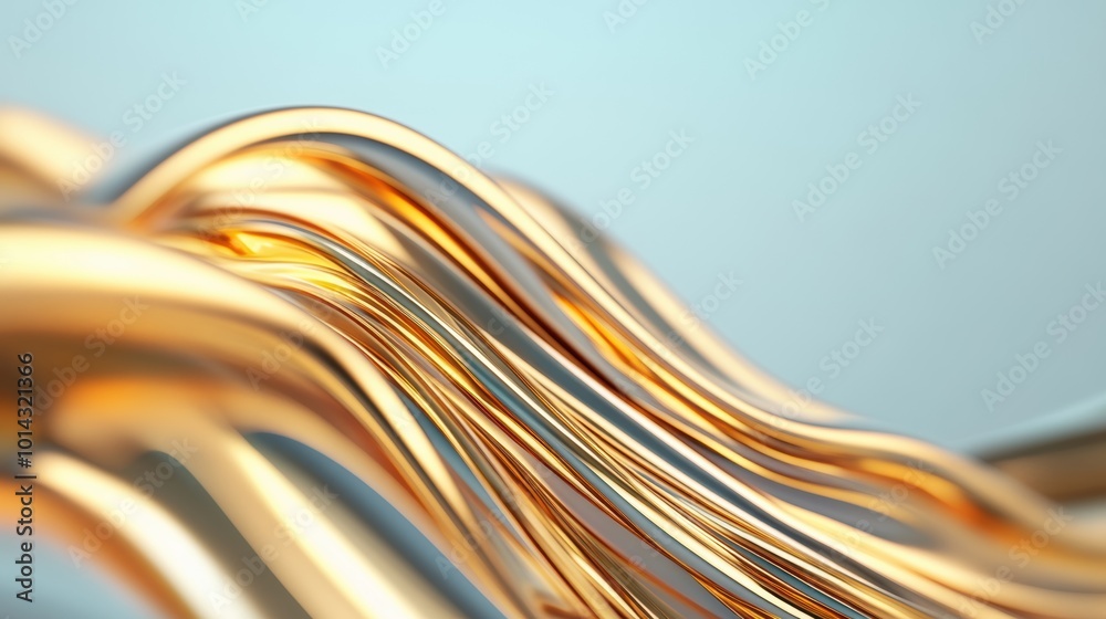 Poster flowing waves of gold create a stunning display of light reflections and smooth curves against a ser