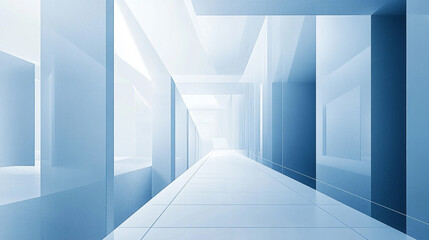 Fototapeta premium White clean glass working office interior image background, , Beautiful airy widescreen minimalistic white and light blue architectural background banner with tilted.