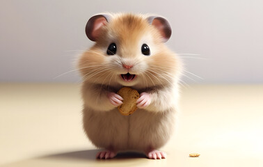 Fototapeta premium A little hamster is eating a snack deliciously. 