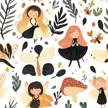 Cute fairies and butterflies pattern