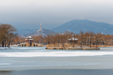Snowscape of the Summer Palace in Beijing, Yuquan Hill, Jade Peak Pagoda