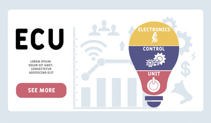ECU - electronics control unit acronym. business concept background. vector illustration concept with keywords and icons. lettering illustration with icons for web banner, flyer, landing