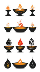 Flat lay Vector Candle oil lamp logo in black. Diwali lamp icons Happy Diwali, Happy Diwali celebration