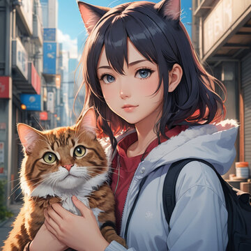 girl with cat