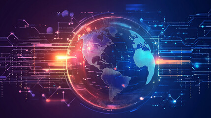 Create a dynamic and futuristic banner image, Internet network connection, data exchange, digital marketing IoT internet of things.