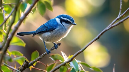 Obraz premium Blue Bird Perched on Branch in Sunlight - Wildlife Photography