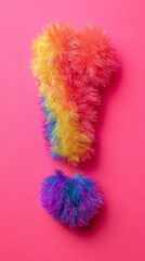 Fototapeta premium Colorful fluffy exclamation mark on pink background. Creative typography concept