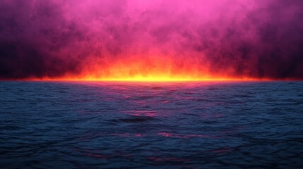 Dramatic Sunset Over Ocean With Pink and Orange Clouds