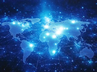 Obraz premium Digital World Map with Glowing Connections and Blue Background