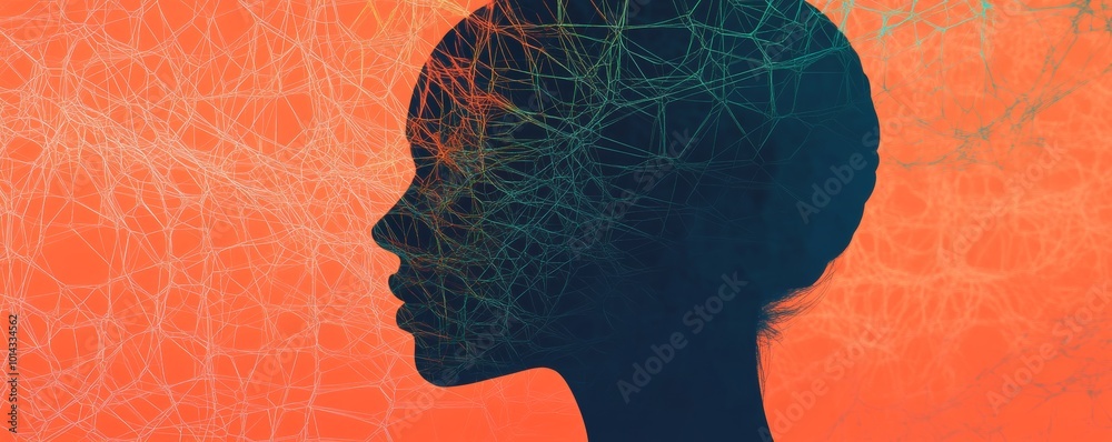 Aufkleber silhouette of a person with neural network pattern on vibrant background