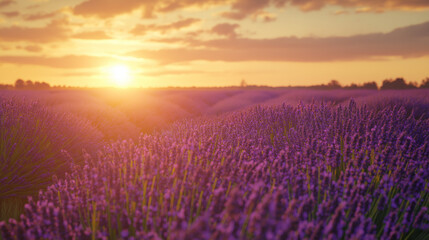 Fototapeta premium Purple Fields Glowing Under Sunset