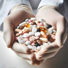 Obraz premium Close up of a doctor’s hand holding various medicine tablets