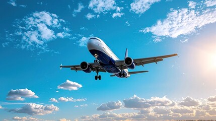 Fototapeta premium Aeroplane flying high in the sky, symbolizing freedom and the thrill of travel..