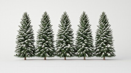 Obraz premium Snow Covered Pine Trees Isolated on White Background Winter Forest Holiday Decor Christ