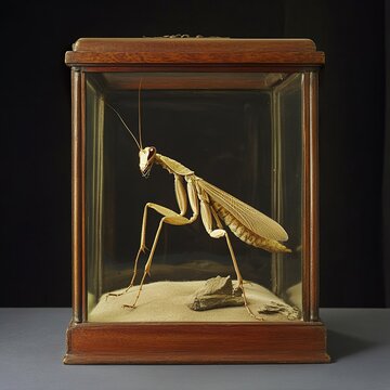Taxidermied Praying Mantis in Glass Case - Vintage Entomology Specimen
