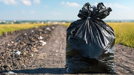 Fototapeta premium A garbage bag is filled with trash, highlighting the importance of waste management..