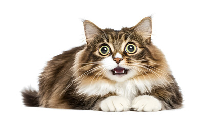 Obraz premium A funny cat with a surprised face and opened mouth with an isolated background