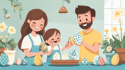 Vibrant Easter Fun - Minimalist Family Egg Painting in Adobe Illustrator Style