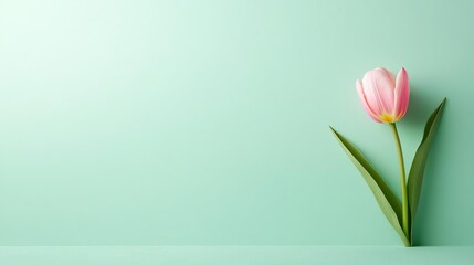 Pink tulip on green background