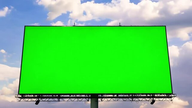wide blank green billboard set againstbackdrop moving white clouds creatingtimelapse advertising template embodies consumerism marketing potential stunning clarity advertisement background banner