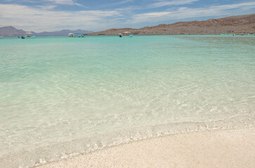 Beautiful white sand beach and crystal clear water on Coronado Island in Loreto Baja California Sur Mexico