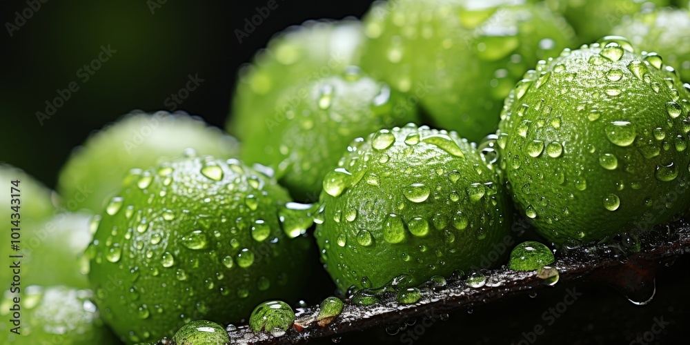 Aufkleber close-up of fresh green limes covered in dew drops, creating a vibrant and refreshing image