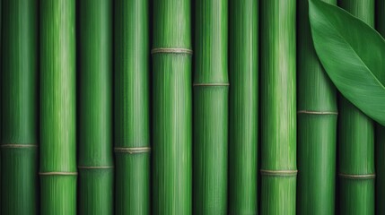 Obraz premium Green Bamboo Texture Background with Single Leaf