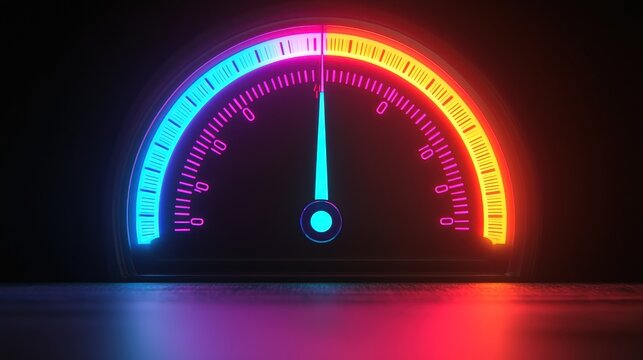 Neon Speedometer Gauge 2024 3D Render Futuristic Technology