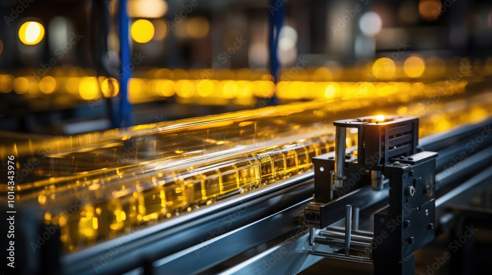 Poster A close-up view of a modern automated production line, showcasing the intricate machinery and the streamlined flow of products through the conveyor belt.