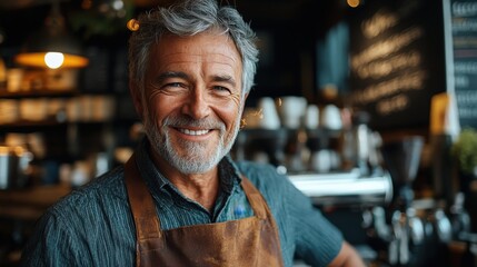 Fototapeta premium Portrait of a Successful Cafe Owner - Realistic High-Quality Image with Cinematic Lighting