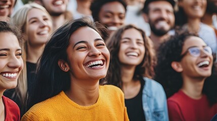 Fototapeta premium A Woman Laughing in a Crowd of People