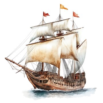 recommend clip art: Watercolor Illustration of a Vintage Sailing Ship on the Sea.