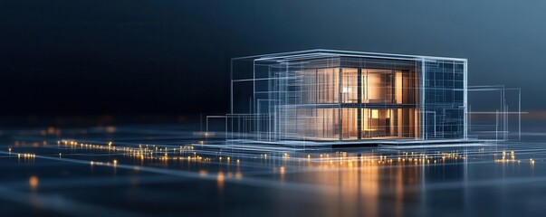 Fototapeta premium Digital twin software creating virtual replicas of buildings from architectural blueprints for research purposes, virtual twin software, concept architectural simulation solution