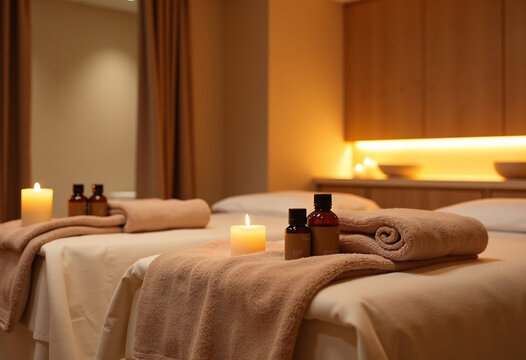 Luxurious hotel spa with warm lighting and elegant decor